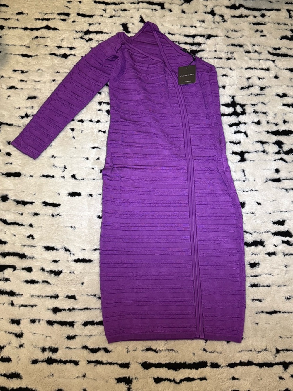 JLUXLABEL One-Shoulder Purple Zip-Front Bodycon Dress